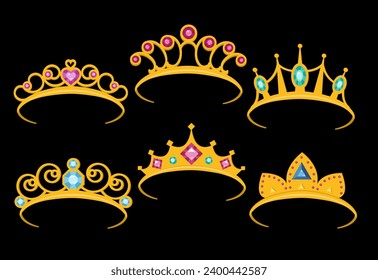 Crown set with precious stones. Isolate on a black background. Vector illustration.