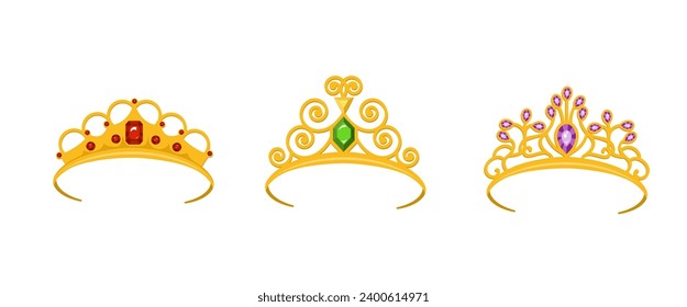 Crown set with precious stones. Isolate on a black background. Vector illustration.