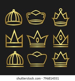 Crown set royal king vector logo design abstract emblem premium gold illustration isolated