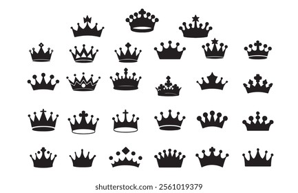 Crown set silhouette vector  art on white