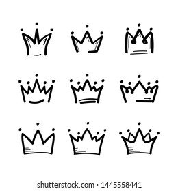 Crown set in sketch draw style. King crown icon. Vector