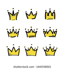 Crown set in sketch draw style. King crown icon. Vector illustration