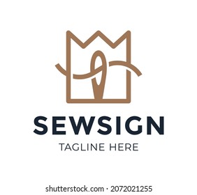 Crown sewing needle logo. logo needle with thread in the form of a crown isolated on white background. Vector logotype illustration