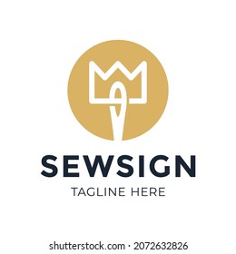 Crown sewing needle logo. logo needle with thread in the form of a crown isolated on white background. Vector logotype illustration