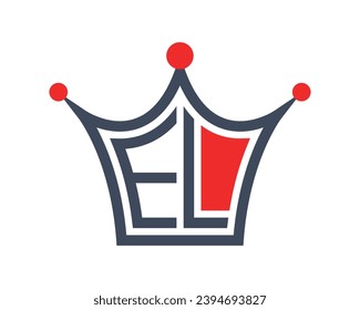 Crown shape EL letter logo design vector art