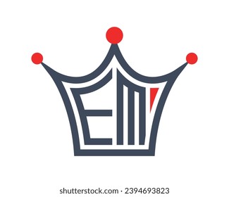 Crown shape EM letter logo design vector art.