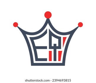Crown shape EQ letter logo design vector art.