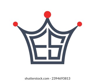 Crown shape ES letter logo design vector art.