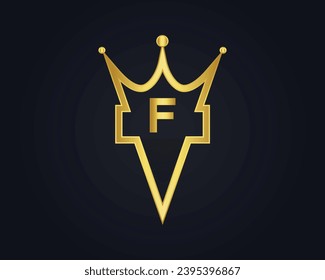 Crown shape F vector royal logo concept design