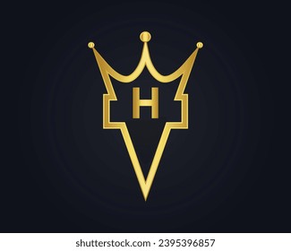 Crown shape H vector royal logo concept design