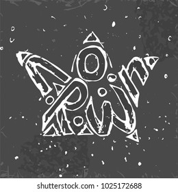 Crown shape lettering. Stock vector illustration in hand drawn style.