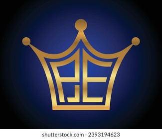 Crown shape PE letter logo design vector art