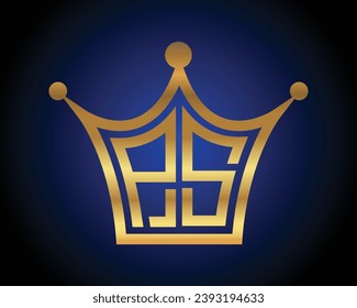Crown shape PS letter logo design vector art
