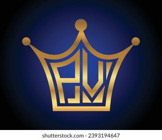 Crown shape PV letter logo design vector art.