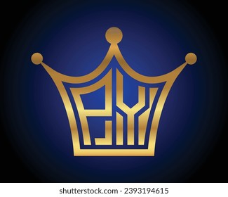 Crown shape PY letter logo design vector art