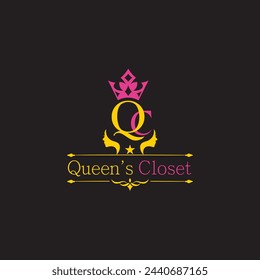 Crown shape QC letter logo design vector art