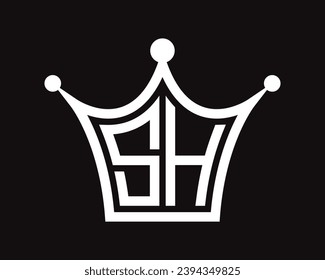 Crown shape SH letter logo design vector art.