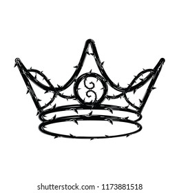 Crown shape of thorns, border for the Lent season, graphic element, black and white vector illustration.