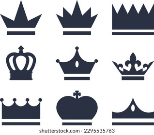 Crown shape vector illustration collection. A set of crown shapes.
