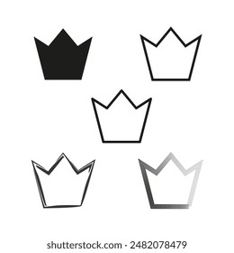 Crown shapes vector. Black and white. Various outline designs. Simple geometric symbols.