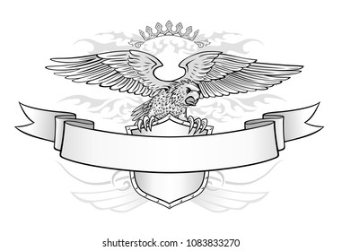 Crown and Shield and Banner with Winged Eagle Insignia