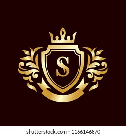 Crown and shield emblem on a dark background in vector EPS10