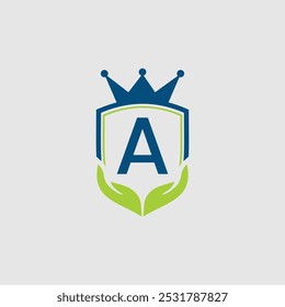 Bouclier De Couronne Et Symbole De Soin Des Mains Avec Lettre A Logo
