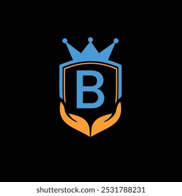 Kronenschild und Handpflegesymbol mit Buchstabe B-Logo