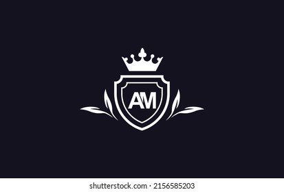 Crown and shield icon and Royal luxury symbol vector. King and queen abstract geometric logo vector with the letter AM
