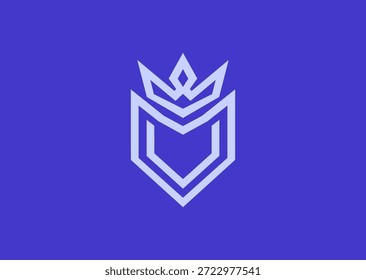 A crown and shield line art logo with bold clean lines, symbolizing royalty, protection, authority, strength, and leadership