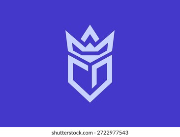 A crown and shield line art logo with bold clean lines, symbolizing royalty, protection, authority, strength, and leadership