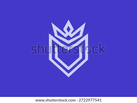 A crown and shield line art logo with bold clean lines, symbolizing royalty, protection, authority, strength, and leadership
