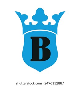  Corona y escudo Logo se combinan con la letra B Plantilla de Vector