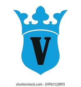  Corona y escudo Logo se combinan con la letra V Vector Plantilla