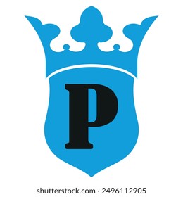  Corona y escudo Logo se combinan con la letra P Vector Plantilla