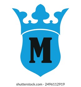  Corona y escudo Logo se combinan con la letra M Vector Plantilla