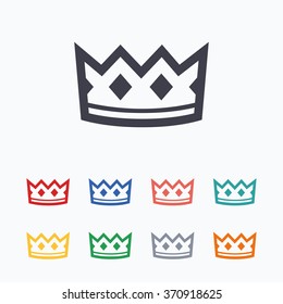 Crown sign icon. King hat symbol. Colored flat icons on white background.