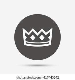 Crown sign icon. King hat symbol. Gray circle button with icon. Vector