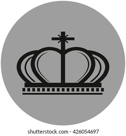 Crown sign icon. King hat symbol. Gray circle button with icon. Vector