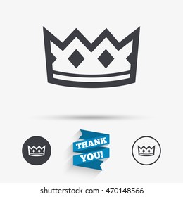 Crown sign icon. King hat symbol. Flat icons. Buttons with icons. Thank you ribbon. Vector