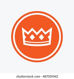 Crown sign icon. King hat symbol. Graphic design element. Flat crown symbol on the round button. Vector