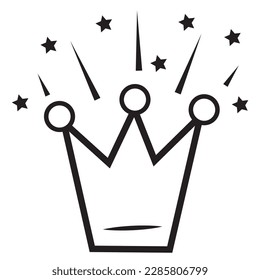 crown sign with rays black outline, vector isolated illustration in doodle style