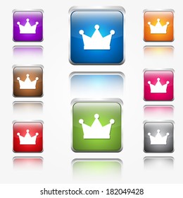 Crown Sign Round Corner Vector Web Icon Button Set