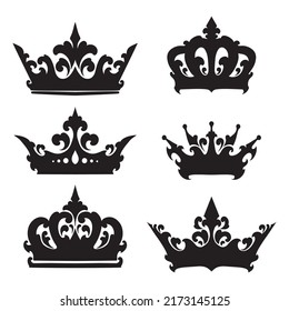 crown silhouette art vector set 