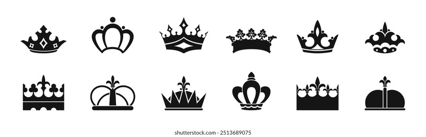 Crown silhouette icon. 
Royal headgear symbol.