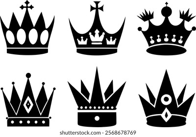 Crown silhouette icon set vector on white background
