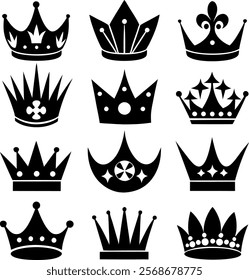 Crown silhouette icon set vector on white background
