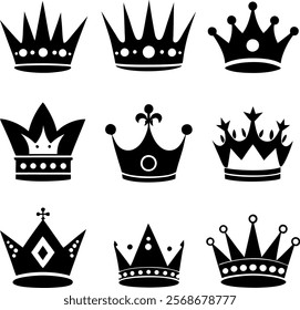 Crown silhouette icon set vector on white background
