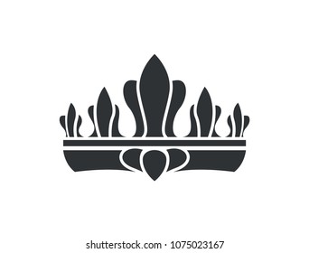 Crown silhouette idea closeup, accessory with ornaments, king hat symbolizing wealth and luxury object vector illustration isolated on white background