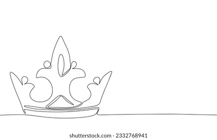 Crown silhouette. One line continuous royal banner concept. Line art, outline, minimal vector illustration.